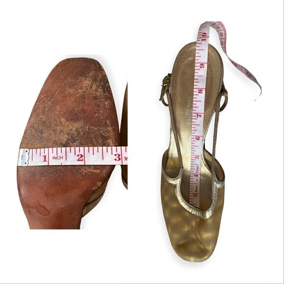 Vintage Herbert Levine Mod Sling Back Pump,  Size 7 1/2 B, Gold - Picture 13 of 16